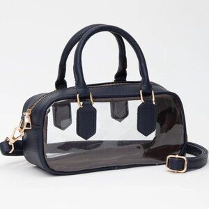 NWT NAVY blue Print Clear Stadium Approved Top Handle Crossbody Transparent Bag